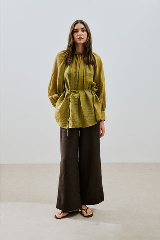 Wide Cuff Belted Tunic Yellow