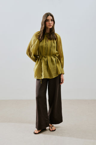 Wide Cuff Belted Tunic Yellow