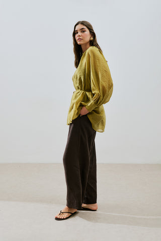Wide Cuff Belted Tunic Yellow