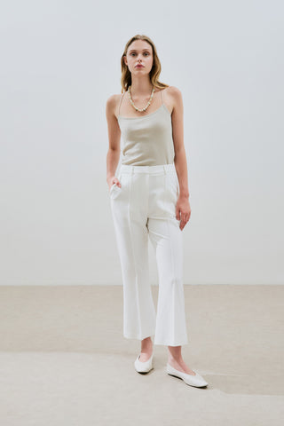 Contrast Stitch Flared Pants Ecru