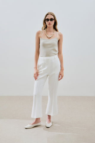 Contrast Stitch Flared Pants Ecru