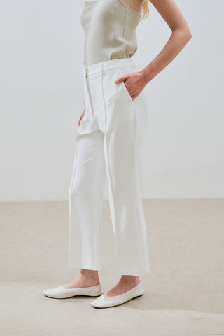 Contrast Stitch Flared Pants Ecru