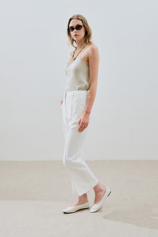 Contrast Stitch Flared Pants Ecru