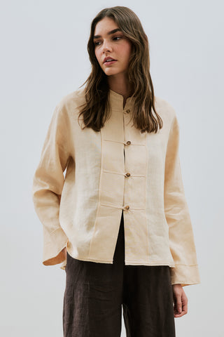 Linen Front Button Shirt Melon
