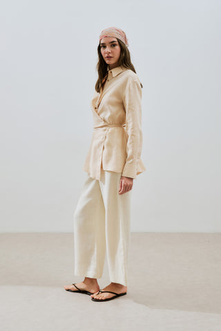 Linen Tie Detail Shirt Melon