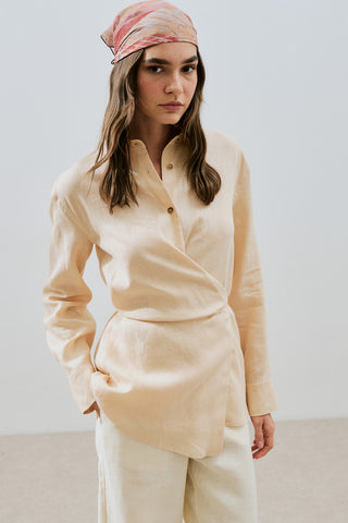 Linen Tie Detail Shirt Melon