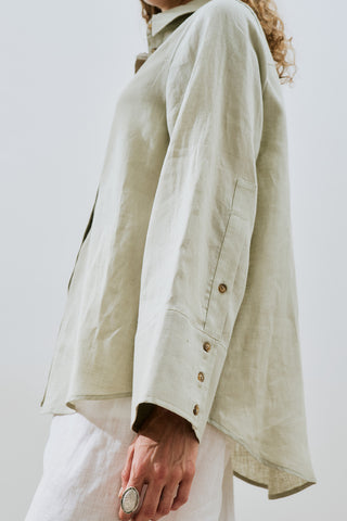 Linen Wide Cuff Shirt Green