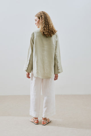 Linen Wide Cuff Shirt Green