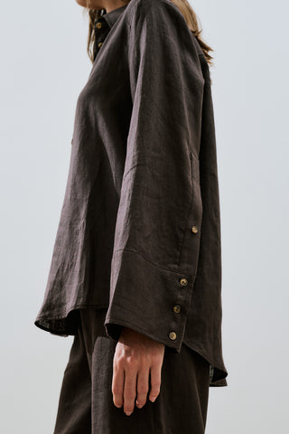 Linen Wide Cuff Shirt Dark Brown