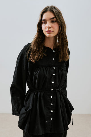 Textured Embroidered Shirt Black
