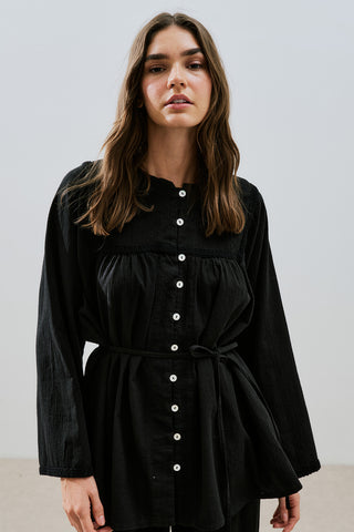 Textured Embroidered Shirt Black