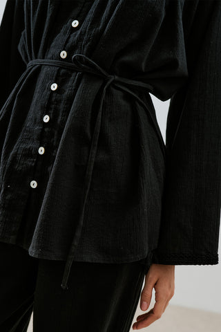 Textured Embroidered Shirt Black