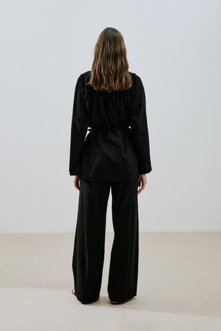 Textured Tie Trousers Black