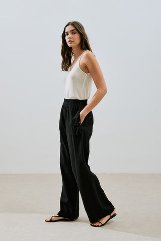 Textured Tie Trousers Black