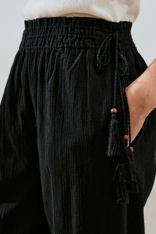 Textured Tie Trousers Black