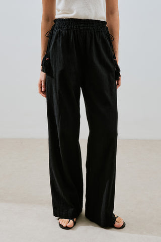 Textured Tie Trousers Black