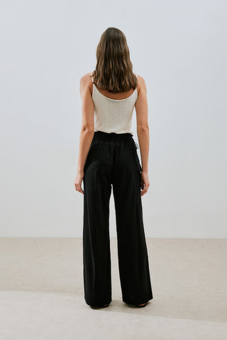Textured Tie Trousers Black