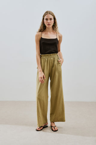 Textured Tie Trousers Khaki