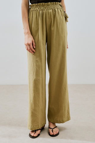 Textured Tie Trousers Khaki