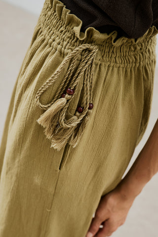 Textured Tie Trousers Khaki