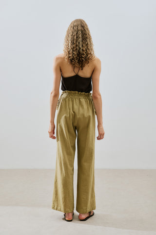 Textured Tie Trousers Khaki