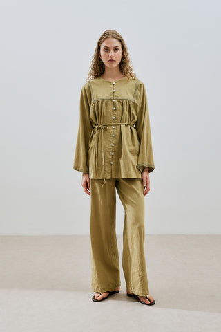 Textured Tie Trousers Khaki