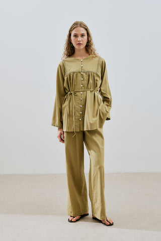 Textured Embroidered Shirt Khaki