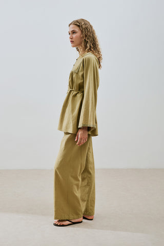 Textured Embroidered Shirt Khaki