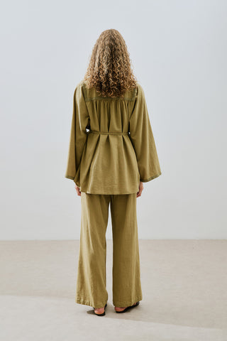 Textured Embroidered Shirt Khaki