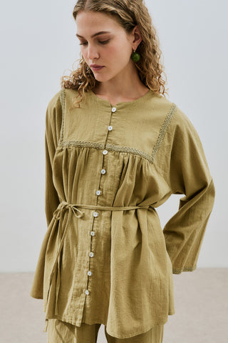 Textured Embroidered Shirt Khaki