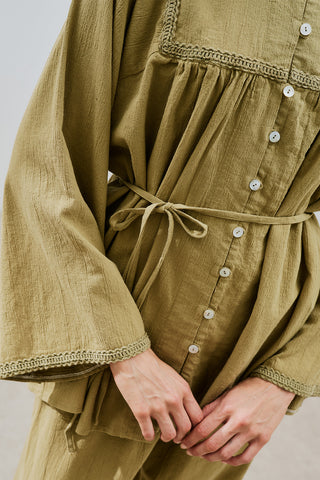 Textured Embroidered Shirt Khaki