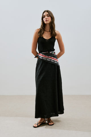 Embroidered Midi Skirt Black
