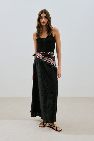 Embroidered Midi Skirt Black