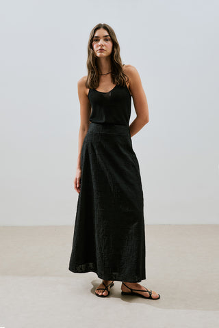 Embroidered Midi Skirt Black
