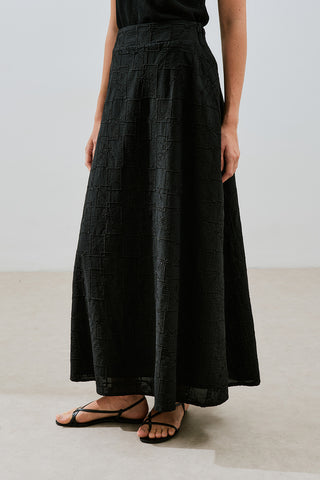 Embroidered Midi Skirt Black