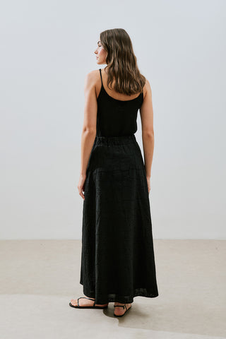 Embroidered Midi Skirt Black