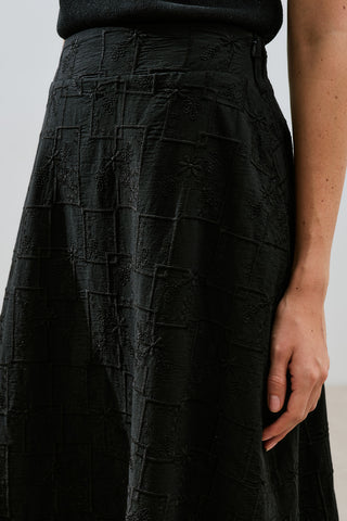 Embroidered Midi Skirt Black