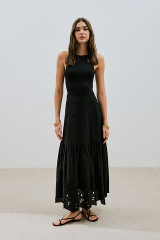 Embroidered Maxi Skirt Black