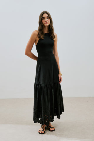 Embroidered Maxi Skirt Black
