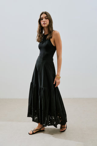 Embroidered Maxi Skirt Black