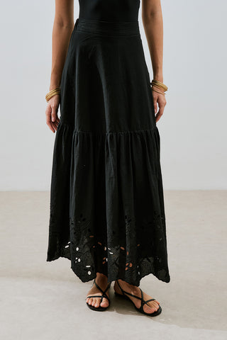 Embroidered Maxi Skirt Black