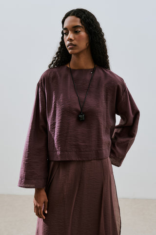 Draped Wide Sleeve Blouse Burgundy