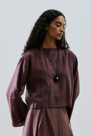 Draped Wide Sleeve Blouse Burgundy