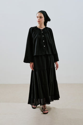 Embroidered Crop Blouse Black