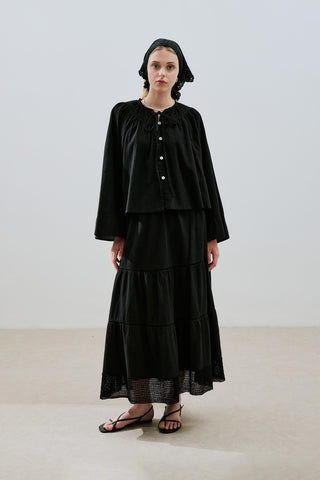 Embroidered Crop Blouse Black