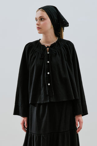 Embroidered Crop Blouse Black