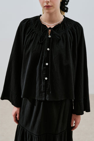 Embroidered Crop Blouse Black