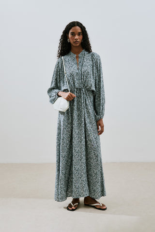 Patterned Viscose Tie Dress Lily Indigo