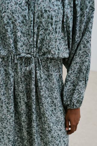 Patterned Viscose Tie Dress Lily Indigo