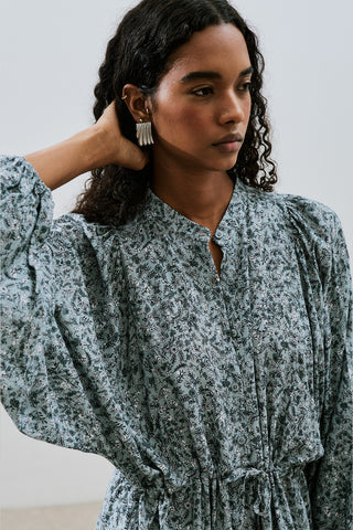 Patterned Viscose Tie Dress Lily Indigo